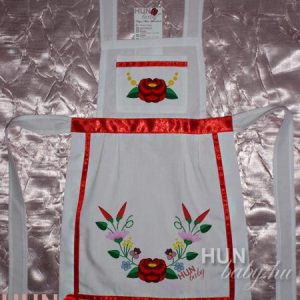 Gyermek (melles)KÖTÉNY extra szaténszalagos - Nagyrózsás-paprikás-hurkos kalocsai mintával - Jeronimán