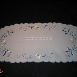 Hímzett terítő fehér kék hímzéssel 85x35 cm