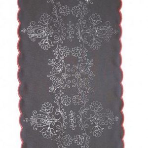 Előnyomott matyó terítő fekete futó 75x32 cm